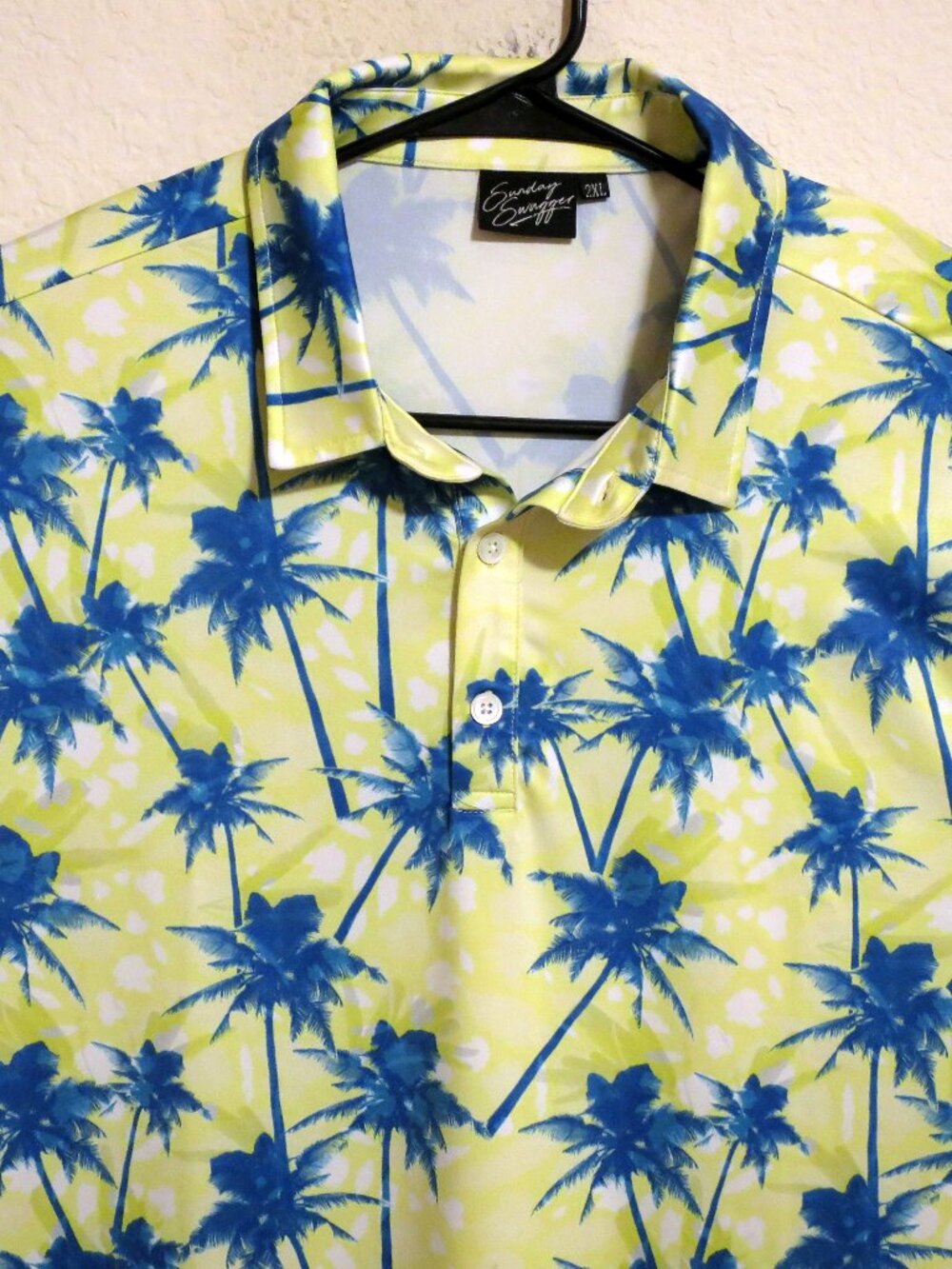 Sunday Swagger Shirt Mens 2XL Short Sleeve Performance Polo Yellow Blue
